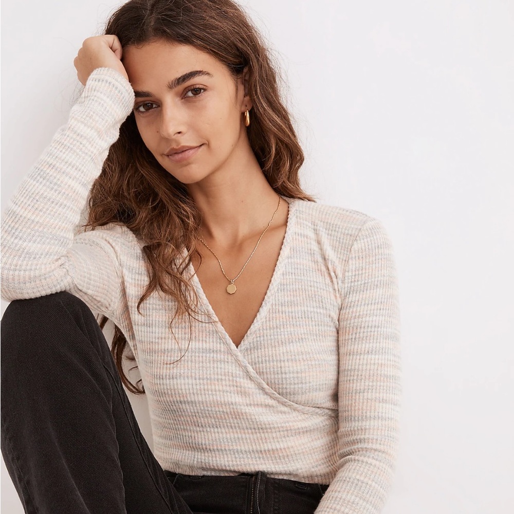 Madewell Space Dye Faux-Wrap Top